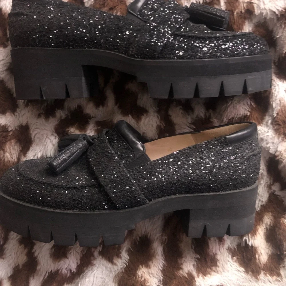 Nº 21 N21 No 21 Black Glitter Tassel Loafers size 40 fits like a 9.5